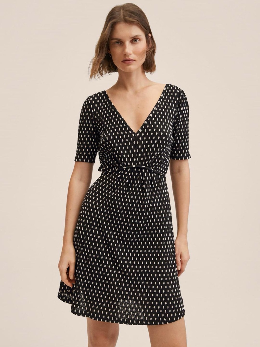 Mango Black & White Polka Dot A-Line Dress